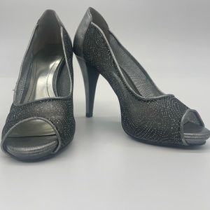 Metallic silver sheer open toe 4 inch heel